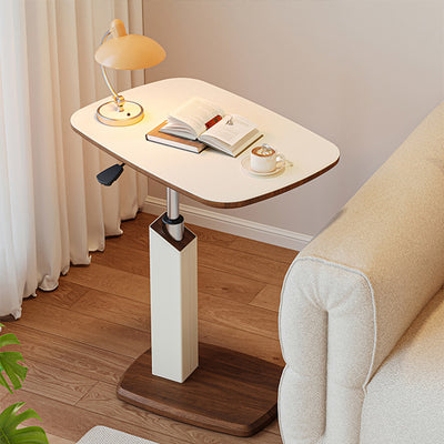 Contemporary Scandinavian Rectangular Saddle Leather Medium-Density Fiberboard Height-Adjustable Swivel Side Table For Living Room