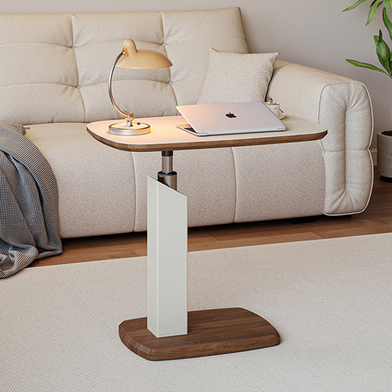 Contemporary Scandinavian Rectangular Saddle Leather Medium-Density Fiberboard Height-Adjustable Swivel Side Table For Living Room