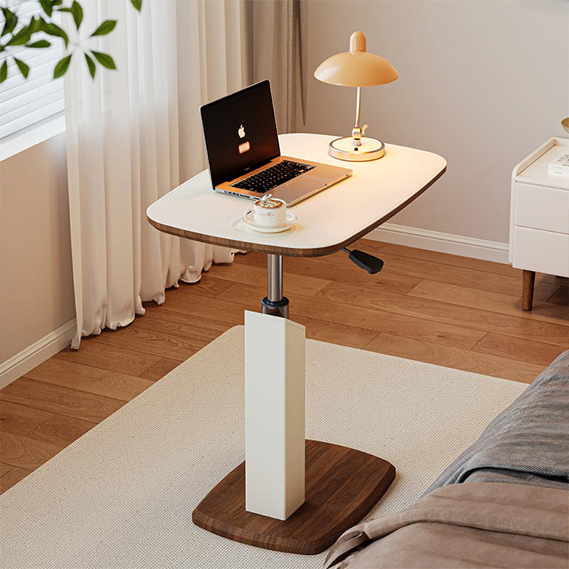 Contemporary Scandinavian Rectangular Saddle Leather Medium-Density Fiberboard Height-Adjustable Swivel Side Table For Living Room