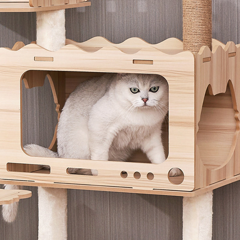 Contemporary Scandinavian Rectangular Medium-Density Fiberboard Acrylic Multi-Functional Cat Tree For Living Room
