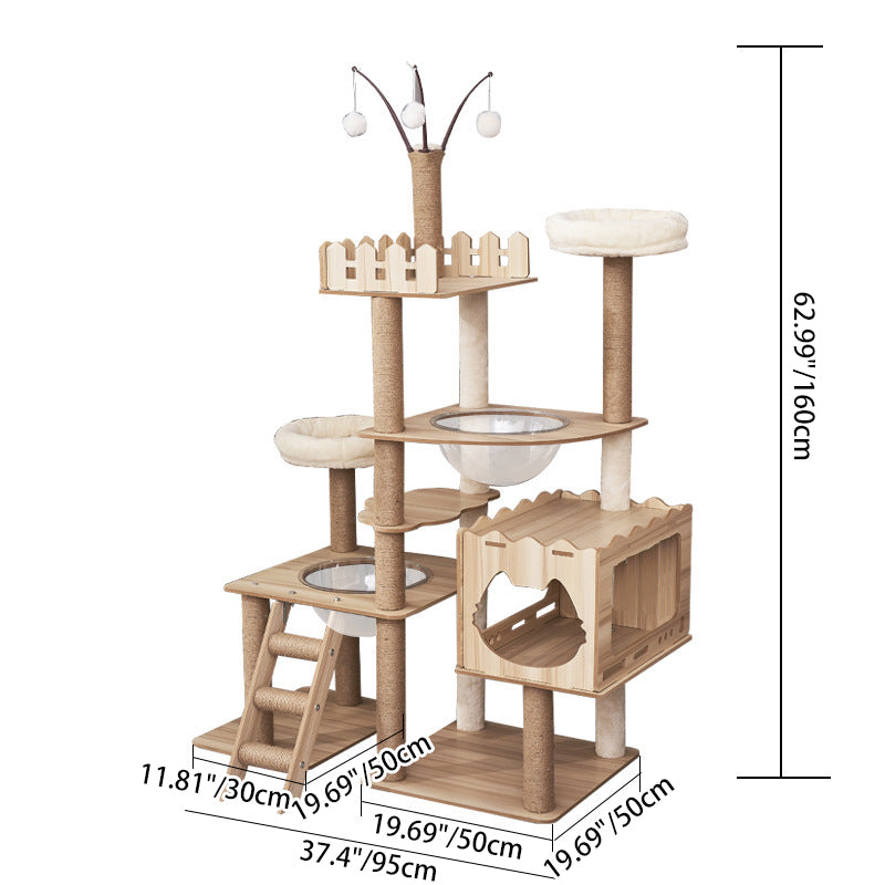 Contemporary Scandinavian Rectangular Medium-Density Fiberboard Acrylic Multi-Functional Cat Tree For Living Room
