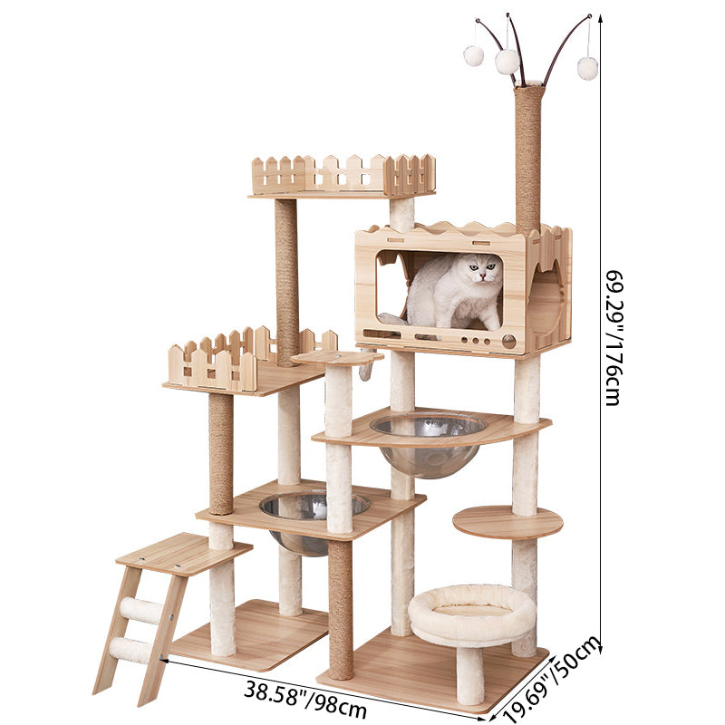 Contemporary Scandinavian Rectangular Medium-Density Fiberboard Acrylic Multi-Functional Cat Tree For Living Room