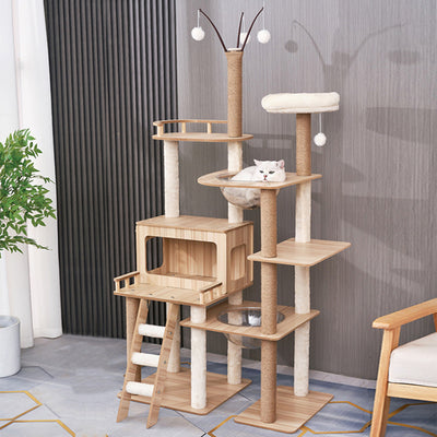 Contemporary Scandinavian Rectangular Medium-Density Fiberboard Acrylic Multi-Functional Cat Tree For Living Room