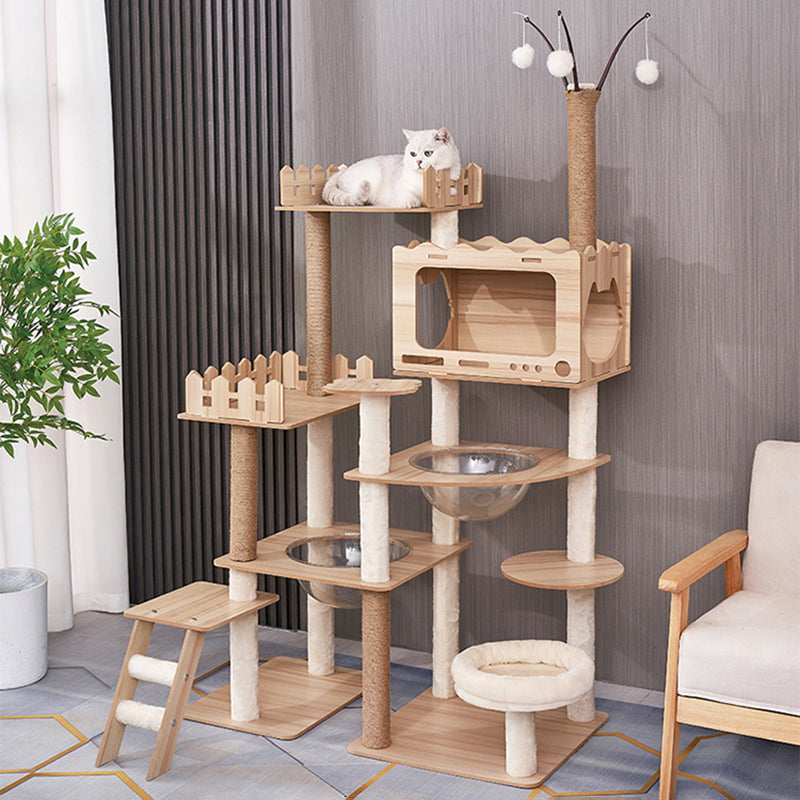 Contemporary Scandinavian Rectangular Medium-Density Fiberboard Acrylic Multi-Functional Cat Tree For Living Room
