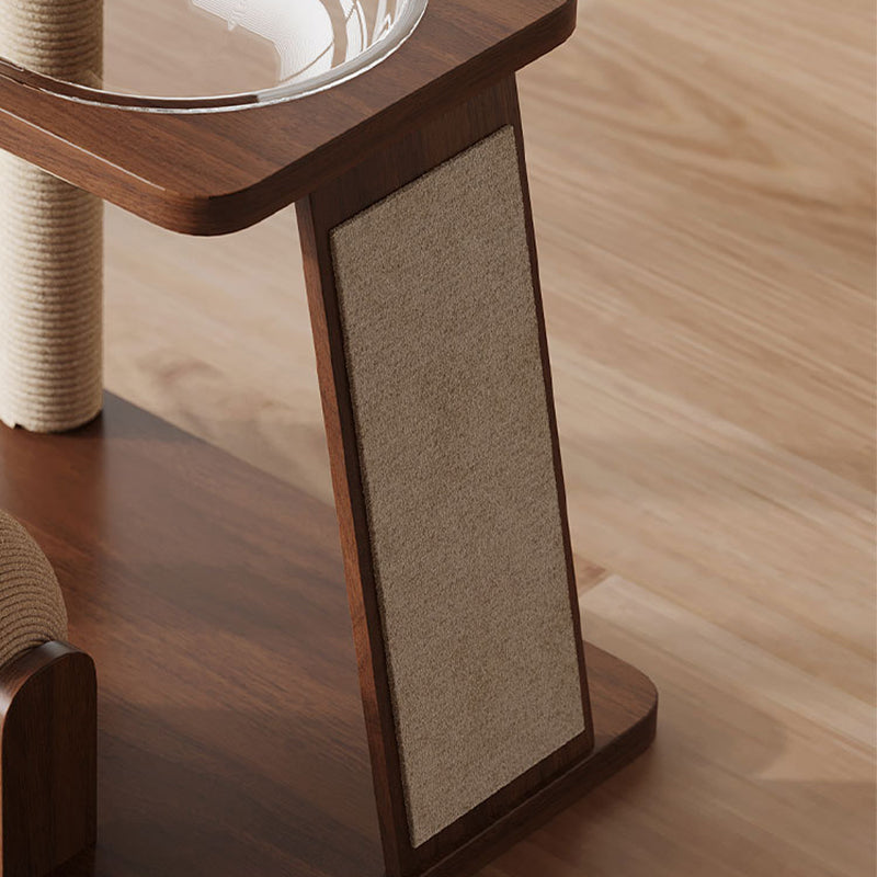 Contemporary Scandinavian Round Rubberwood Solid Wood Acrylic Multi-Functional Cat Tree For Living Room