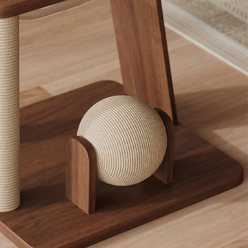 Árbol para gatos contemporáneo escandinavo redondo de madera maciza de caucho acrílico multifuncional para sala de estar 