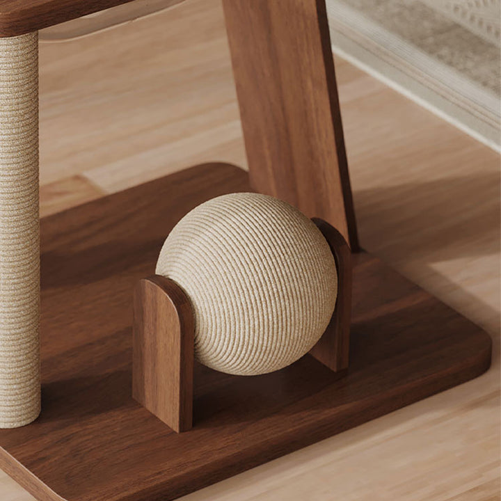 Árbol para gatos contemporáneo escandinavo redondo de madera maciza de caucho acrílico multifuncional para sala de estar 