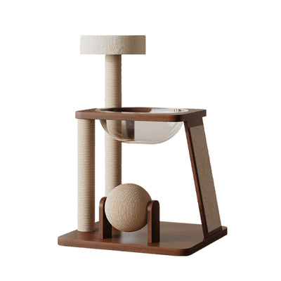 Contemporary Scandinavian Round Rubberwood Solid Wood Acrylic Multi-Functional Cat Tree For Living Room