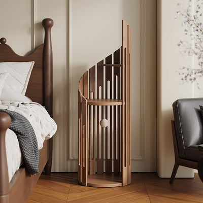 Modern Art Deco Round Rubberwood Solid Wood Spiral Cat Tree 3-Tier For Living Room