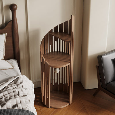 Modern Art Deco Round Rubberwood Solid Wood Spiral Cat Tree 3-Tier For Living Room