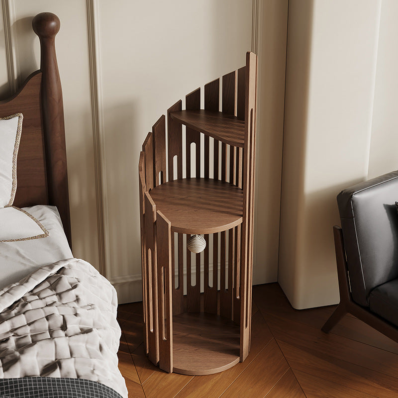 Modern Art Deco Round Rubberwood Solid Wood Spiral Cat Tree 3-Tier For Living Room