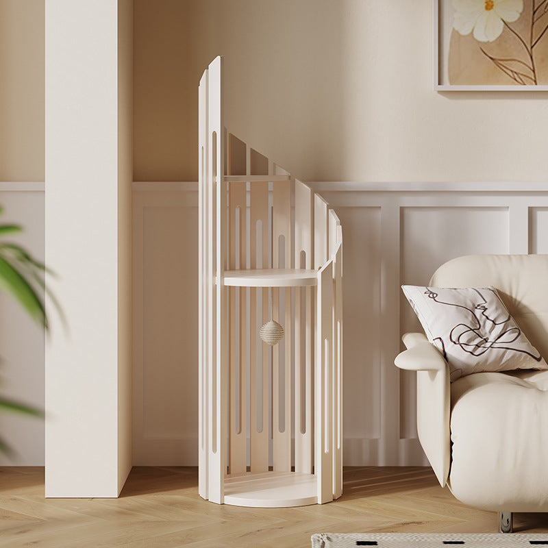 Modern Art Deco Round Rubberwood Solid Wood Spiral Cat Tree 3-Tier For Living Room