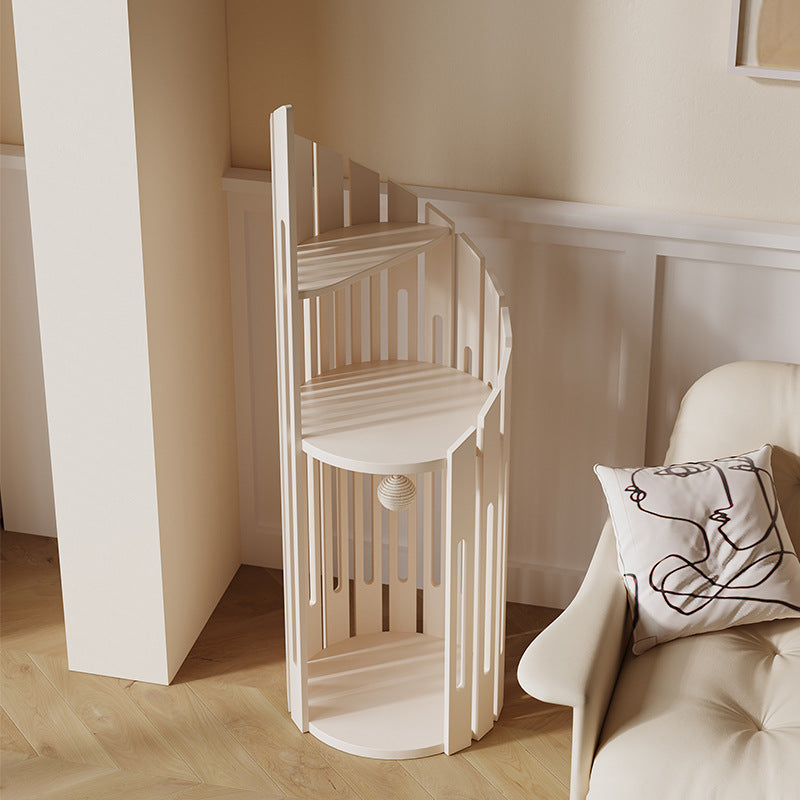 Modern Art Deco Round Rubberwood Solid Wood Spiral Cat Tree 3-Tier For Living Room