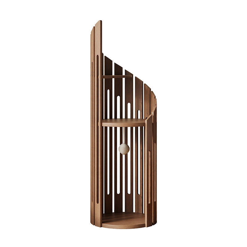 Moderner runder Art-Déco-Katzenbaum aus Gummibaumholz mit Spiraldesign, 3 Ebenen, fürs Wohnzimmer 