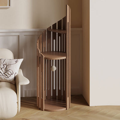 Modern Art Deco Round Rubberwood Solid Wood Spiral Cat Tree 3-Tier For Living Room