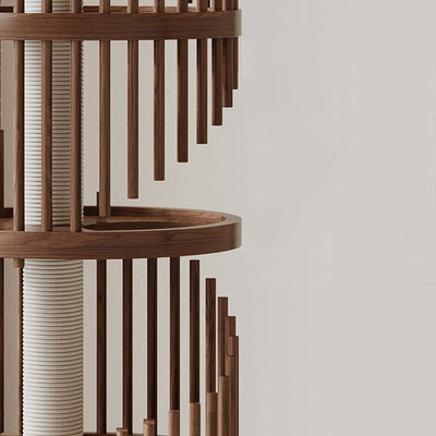 Modern Art Deco Round Rubberwood Pine Ash Stone Slab Spiral Cat Tree 3/4/5-Tier For Living Room