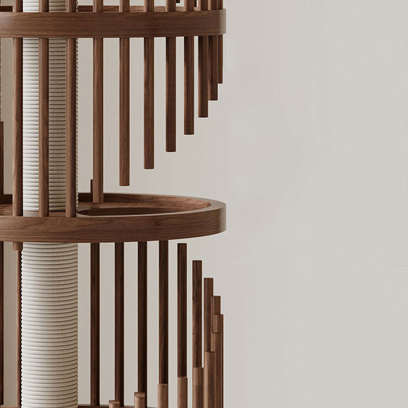 Modern Art Deco Round Rubberwood Pine Ash Stone Slab Spiral Cat Tree 3/4/5-Tier For Living Room