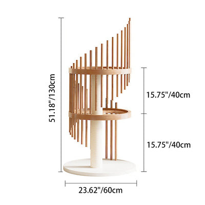 Modern Art Deco Round Rubberwood Pine Ash Stone Slab Spiral Cat Tree 3/4/5-Tier For Living Room