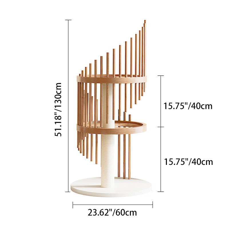 Modern Art Deco Round Rubberwood Pine Ash Stone Slab Spiral Cat Tree 3/4/5-Tier For Living Room