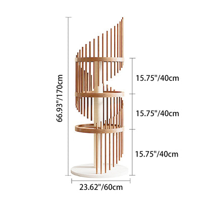 Modern Art Deco Round Rubberwood Pine Ash Stone Slab Spiral Cat Tree 3/4/5-Tier For Living Room
