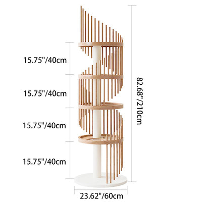 Modern Art Deco Round Rubberwood Pine Ash Stone Slab Spiral Cat Tree 3/4/5-Tier For Living Room