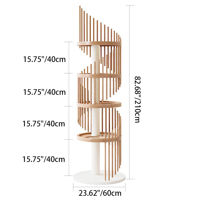Modern Art Deco Round Rubberwood Pine Ash Stone Slab Spiral Cat Tree 3/4/5-Tier For Living Room