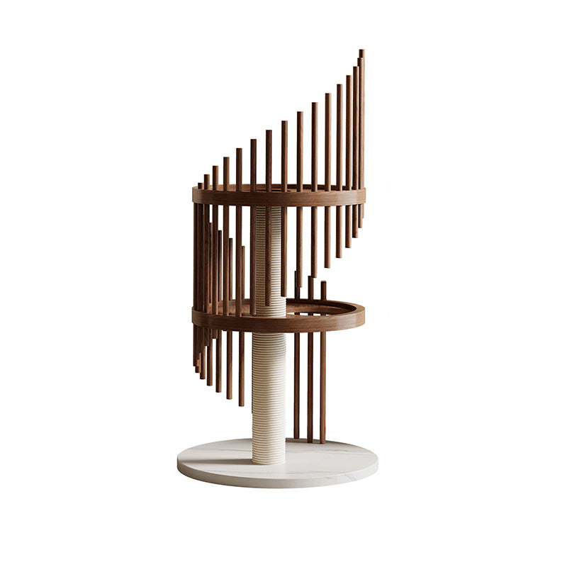 Modern Art Deco Round Rubberwood Pine Ash Stone Slab Spiral Cat Tree 3/4/5-Tier For Living Room
