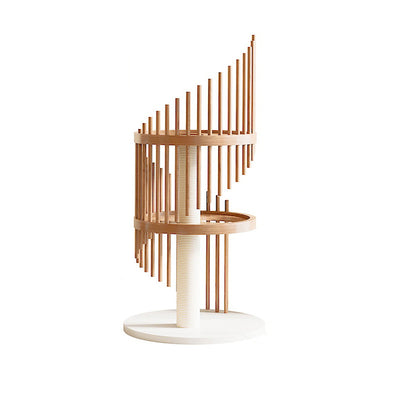 Modern Art Deco Round Rubberwood Pine Ash Stone Slab Spiral Cat Tree 3/4/5-Tier For Living Room