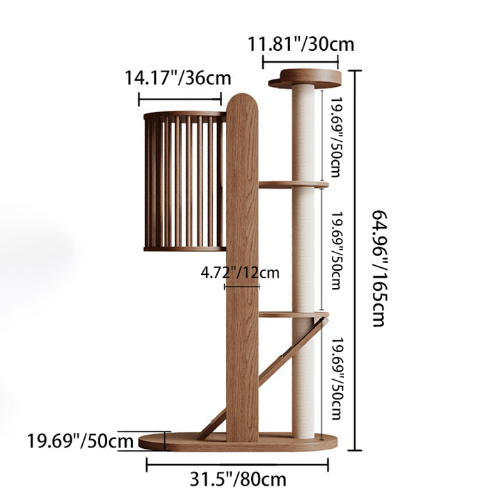 Traditional Vintage Cylinder Rubberwood Sisal Multi-Functional Cat Tree For Living Room