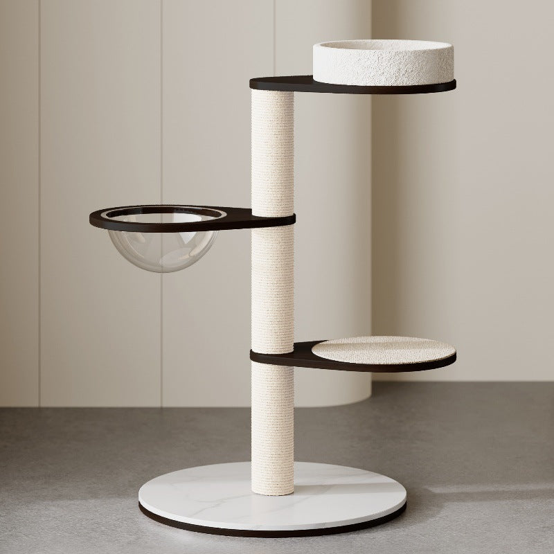 Contemporary Scandinavian Round Multi-Layer Solid Wood Panel Pine Stone Slab Multi-Functional Cat Tree For Living Room