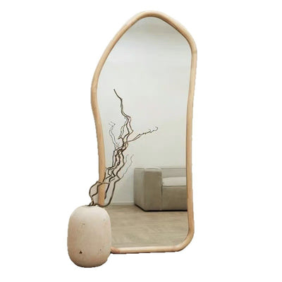 Traditional Vintage Irregular Shape Pine Wood Tempered Glass Full-Length Mirror For Living Room