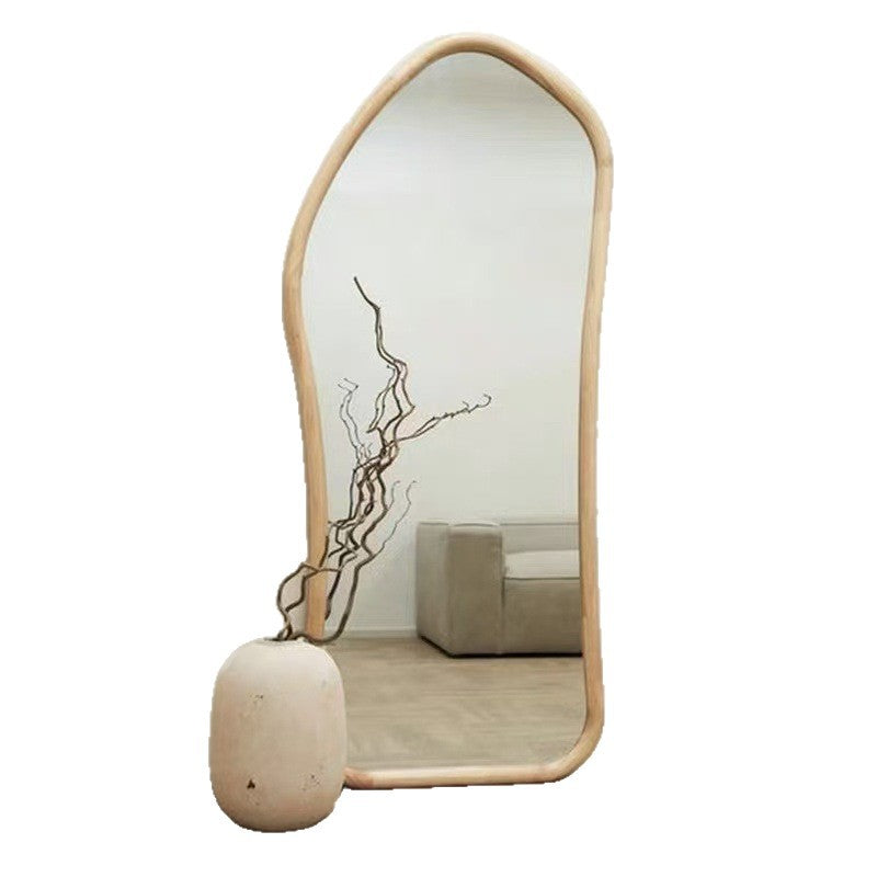 Traditional Vintage Irregular Shape Pine Wood Tempered Glass Full-Length Mirror For Living Room