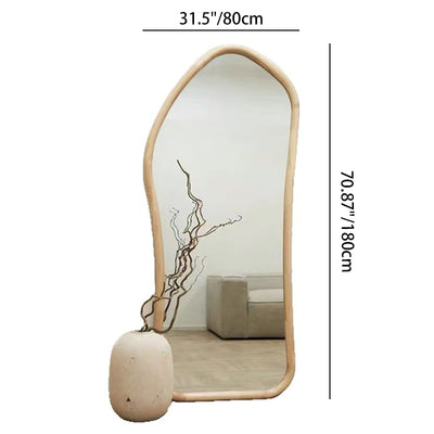 Traditional Vintage Irregular Shape Pine Wood Tempered Glass Full-Length Mirror For Living Room