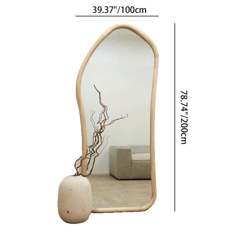 Traditional Vintage Irregular Shape Pine Wood Tempered Glass Full-Length Mirror For Living Room