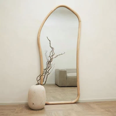 Traditional Vintage Irregular Shape Pine Wood Tempered Glass Full-Length Mirror For Living Room