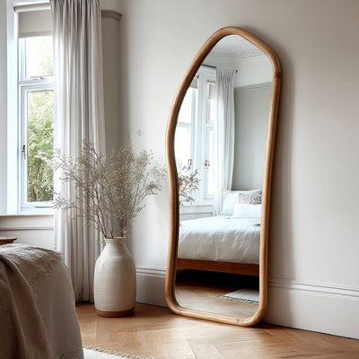 Traditional Vintage Irregular Shape Pine Wood Tempered Glass Full-Length Mirror For Living Room