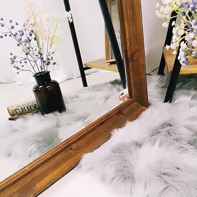 Traditional Rustic Rectangular Distressed Finish Fir Wood Tempered Glass Full-Length Mirror For Bedroom