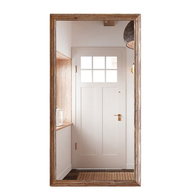 Traditional Rustic Rectangular Distressed Finish Fir Wood Tempered Glass Full-Length Mirror For Bedroom