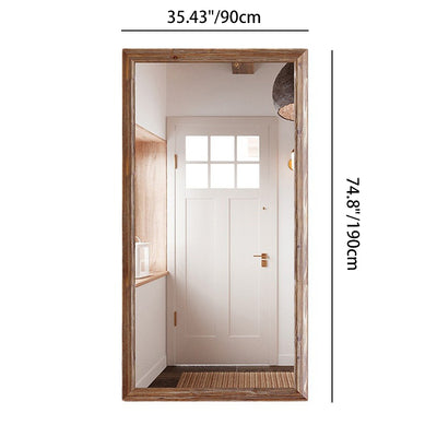 Traditional Rustic Rectangular Distressed Finish Fir Wood Tempered Glass Full-Length Mirror For Bedroom