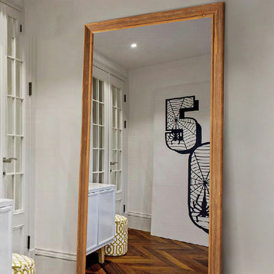Traditional Rustic Rectangular Distressed Finish Fir Wood Tempered Glass Full-Length Mirror For Bedroom