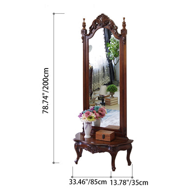 Traditional European Rectangular Magnificent Catalpa Wood Medium-Density Fiberboard Tempered Glass Carved Full-Length Mirror For Bedroom
