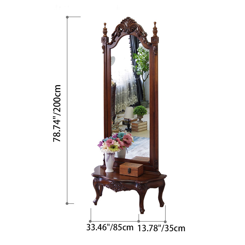 Traditional European Rectangular Magnificent Catalpa Wood Medium-Density Fiberboard Tempered Glass Carved Full-Length Mirror For Bedroom