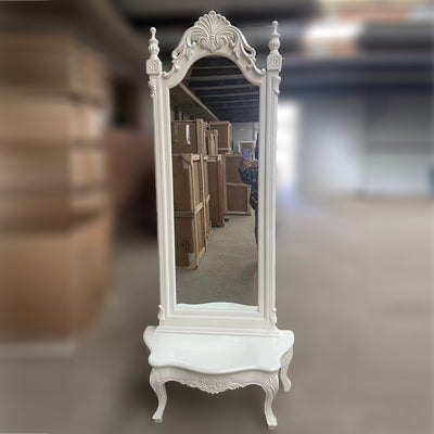 Traditional European Rectangular Magnificent Catalpa Wood Medium-Density Fiberboard Tempered Glass Carved Full-Length Mirror For Bedroom