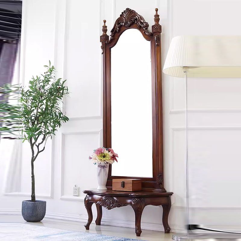 Traditional European Rectangular Magnificent Catalpa Wood Medium-Density Fiberboard Tempered Glass Carved Full-Length Mirror For Bedroom