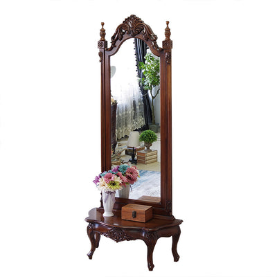 Traditional European Rectangular Magnificent Catalpa Wood Medium-Density Fiberboard Tempered Glass Carved Full-Length Mirror For Bedroom