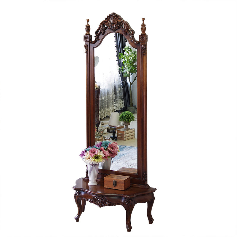 Traditional European Rectangular Magnificent Catalpa Wood Medium-Density Fiberboard Tempered Glass Carved Full-Length Mirror For Bedroom