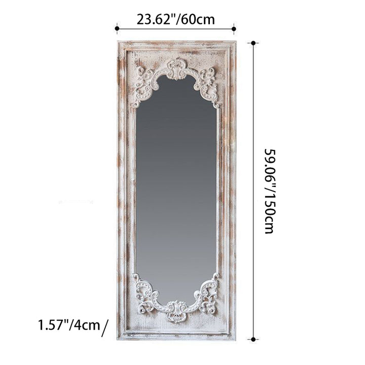 Traditioneller Vintage rechteckiger Wabi-Sabi Spiegel aus Tannenholz und Glas in voller Länge für Eingangsbereiche 