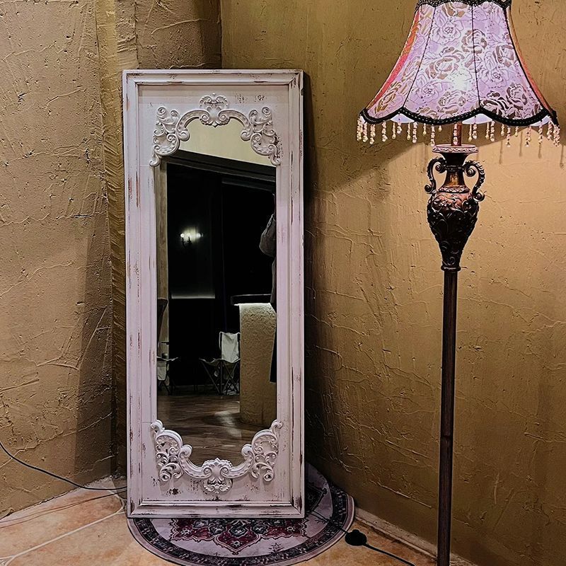 Traditional Vintage Rectangular Wabi-Sabi Fir Wood Glass Accent Full-Length Mirror For Entryways