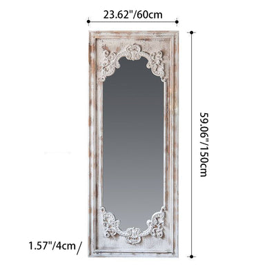 Traditional Vintage Rectangular Wabi-Sabi Fir Wood Glass Accent Full-Length Mirror For Entryways