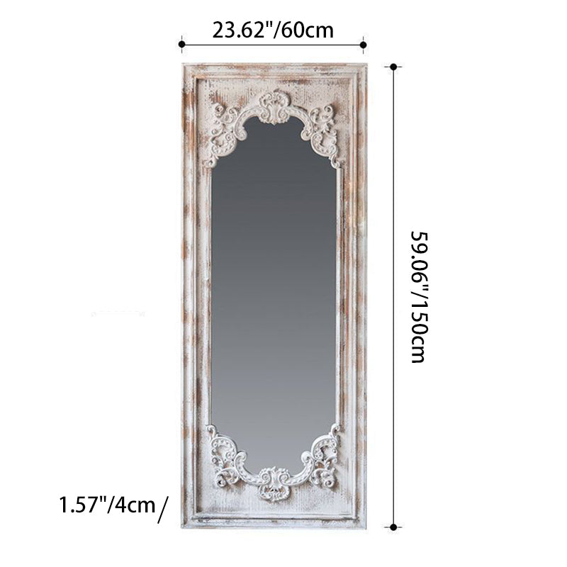 Traditional Vintage Rectangular Wabi-Sabi Fir Wood Glass Accent Full-Length Mirror For Entryways